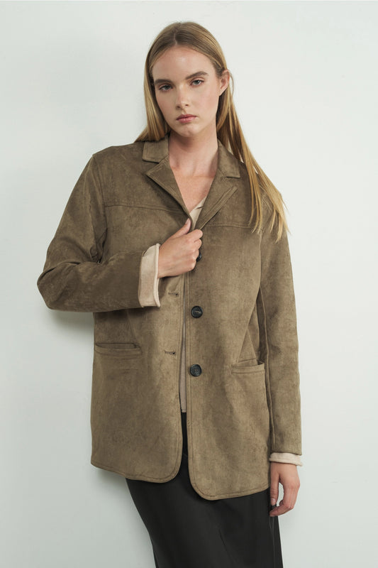 Olive Faux Suede Blazer