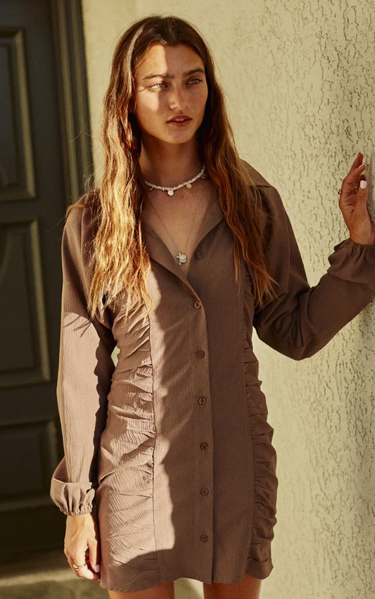 Ruched Collared Mini Dress