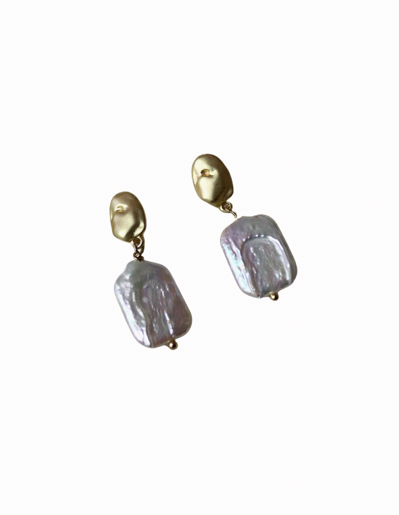 Gold Molten Freshwater Pearl Earrings