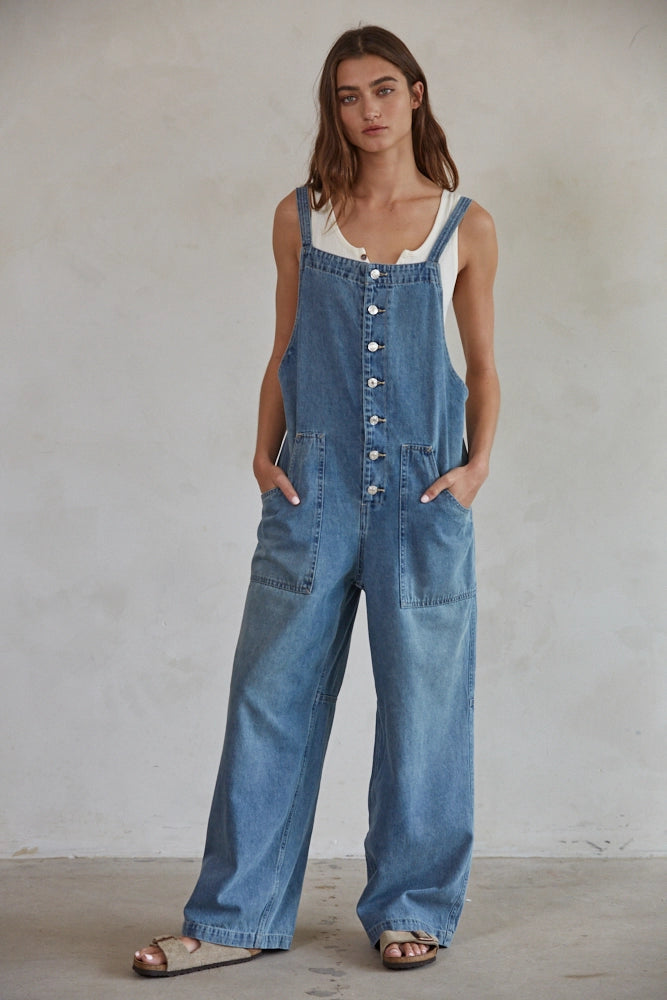 Denim Wide Leg Overalls