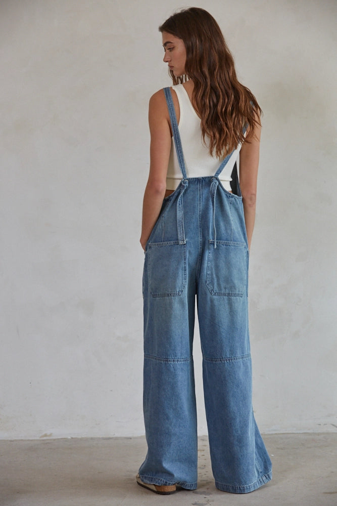 Denim Wide Leg Overalls
