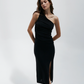 Kat One Shoulder Slinky Knit Midi Dress