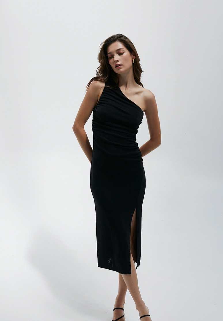 Kat One Shoulder Slinky Knit Midi Dress